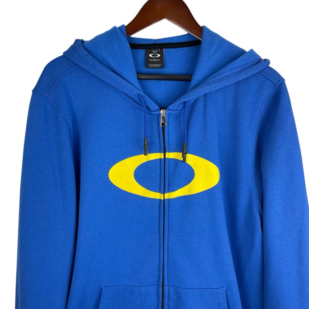 Oakley | Ellipse Blue Gold Logo Zip Hooded Sweatshirt New - Picture 2 of 8